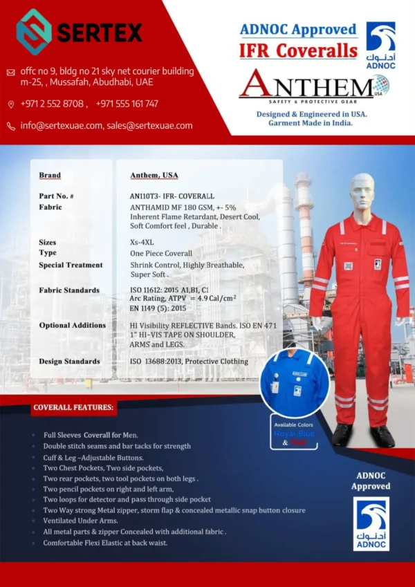 COVERALL Anthem, USA : ANTHAMID MF 180 GSM AN110T3-IFR ADNOC APPROVED - Image 3